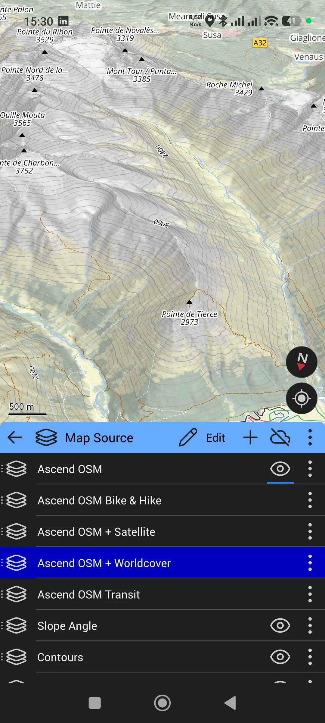 Liste des sources de cartes empilables dans Ascend Maps après activation